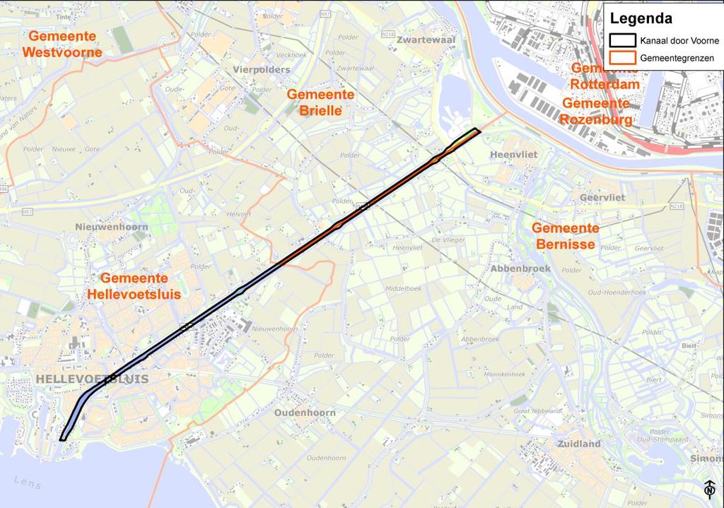 2 Gebiedsbeschrijving 2.1 Begrenzing Het Kanaal door Voorne (58 ha) is gelegen op Voorne-Putten en bevat delen van de gemeenten Brielle, Hellevoetsluis en Bernisse.