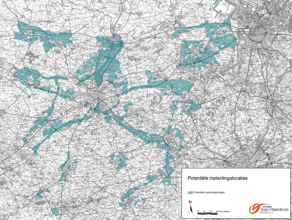 In het Addendum Wind van het Provinciaal Ruimtelijk Structuurplan (PRS) worden de potentiële inplantinglocaties voor windenergie aangeduid (figuur 14).