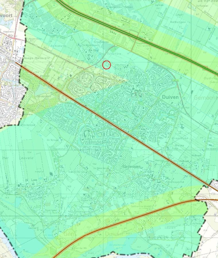 toename van het groepsrisico is ook uitgesloten gezien de grote afstand tot het plangebied. Deze risicobron is hiermee niet relevant Figuur 1.