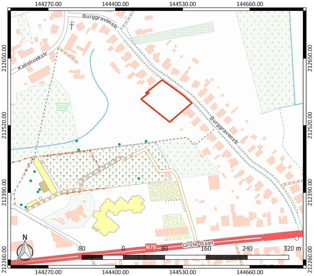 6 Melsele - Burggravenstraat Oppervlakte onderzoeksgebied: ca. 4075 m² Topografische kaart: Figuur 2: Topografische kaart met aanduiding van het onderzoeksgebied (https://www.dov.vlaanderen.