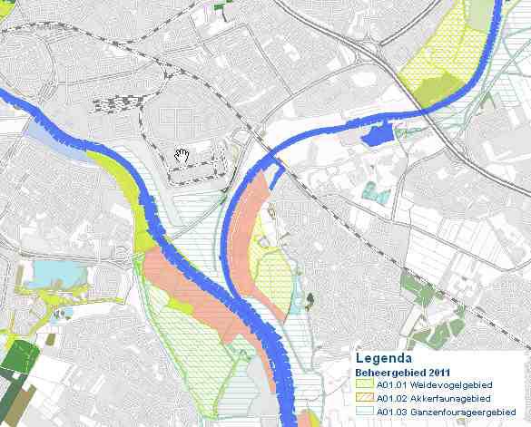 Kaart potentiële risico s van windmolens voor trekvogels (bron: Nationale