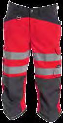 2 4090 45 HI-VIS ¾ WERKBROEK Hi-Vis ¾ werkbroek in rood EN 471 Klasse 2. Zak aan voorzijde en sleutelring. Twee achterzakken. Cargozak met telefoonzak. Drukknoopsluiting. Liniaalzak en hamerlus.