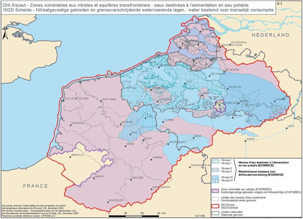 Beschermingszones voor drinkwaterwinning in het Scheldedistrict.