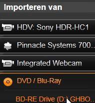 DVD- en Blu-ray-schijven (zie Importeren van DVD- of Bluray-schijf, pagina 290). Digitale fotocamera's (zie Importeren van digitale camera's, pagina 291).
