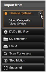 Importeren van analoge bronnen Voor het opnemen van analoge video (bijvoorbeeld VHS of Hi8) hebt een converter nodig die u op uw computer kunt aansluiten en die over de juiste video- en
