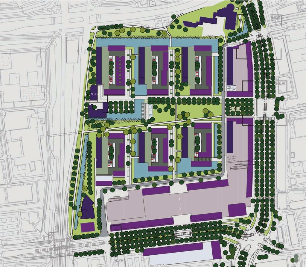 1. raamwerk stedenbouwkundigplan De Poptahof ligt verscholen achter de bomen en winkelcentra. Zij toont slechts haar gezicht door het ritme en het silhouet van de hoge woongebouwen.