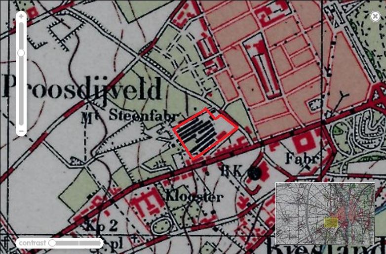 Afbeelding 5: Plangebied geprojecteerd op Bonneblad 1938.