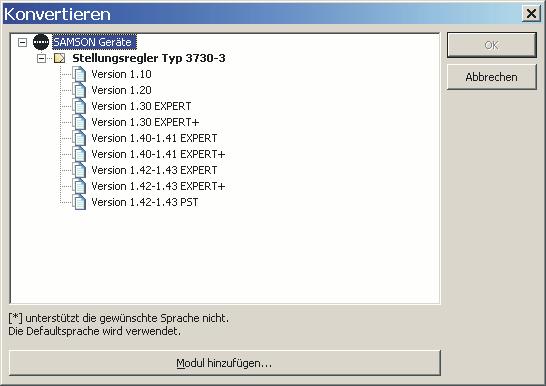 Instelling en bediening met TROVIS-VIEW Softwareversie converteren De softwareversie van TROVIS-VIEW moet met die van de klepstandsteller overeenkomen.