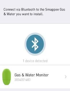 Druk dan op 'Vorige'. De app zoekt dan opnieuw naar apparaten met Bluetooth. Het kan even duren voor de Smappee Gas- en watermonitor op het scherm verschijnt. 2.