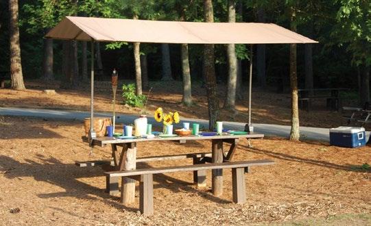 Shelter: Quick clamp canopy 6,60 m² Een overkapping om snel uit de zon te genieten van je lunch.