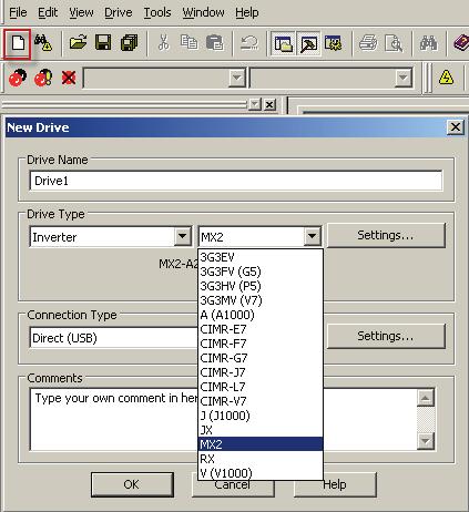 Benodigdheden: - Programmeerpakket CX-Drive - Programmeerkabel MX2. Als CX-Drive opgestart is, kan er een nieuw project aangemaakt worden via File > New.