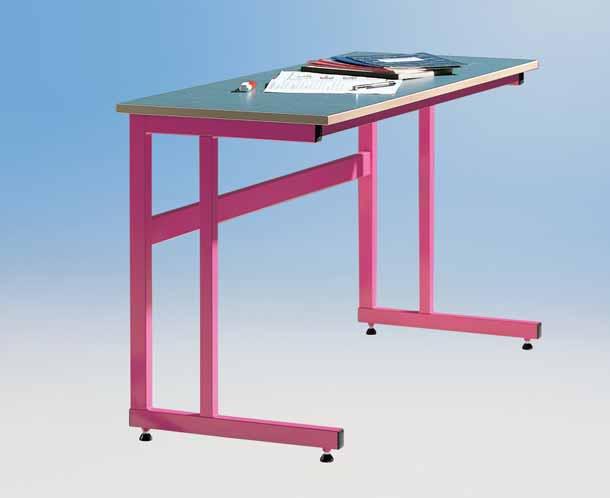 Die maken alles mee! Leerlingtafel model 8 Stabiel onderstel van profielbuizen, tafelhoogte 72 cm. Tafelblad met 2 mm dikke ABS omlijsting.