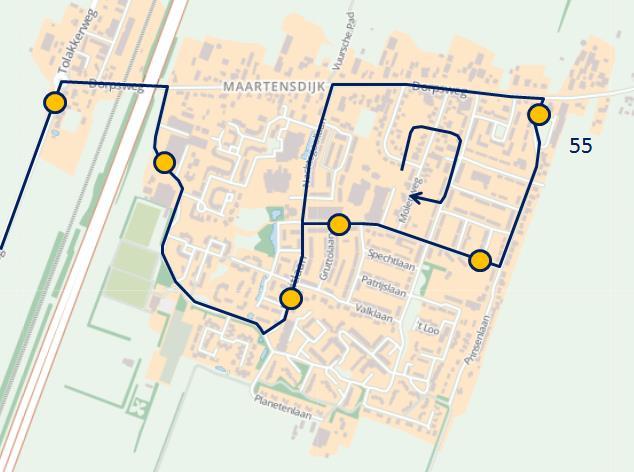 We stellen voor deze lus te verkleinen en lijn 55, het nieuwe nummer van lijn 138, het eerste stuk van Maartensdijk in twee richtingen te laten bedienen.