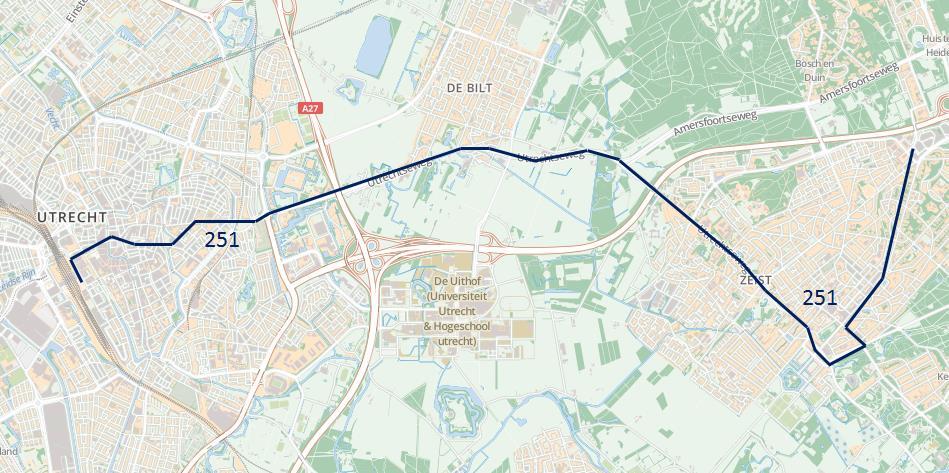 Vervoerplan 2014 Definitieve versie vanuit Utrecht naar de kantoren langs de Utrechtseweg, in de vorm van een combinatie van lijn 50 (Connexxion), 51 en spitslijn 251.
