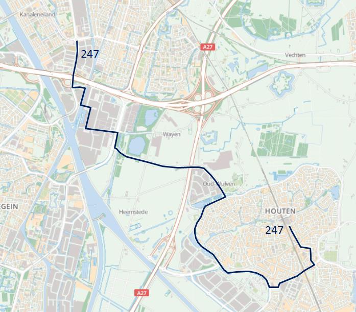 Vervoerplan 2014 Definitieve versie 12.7 Spitslijn 247 Houten Kanaleneiland Op dit moment reizen in de spitsuren zo n 80 klanten per dag tussen Houten en Kanaleneiland met lijn 47.