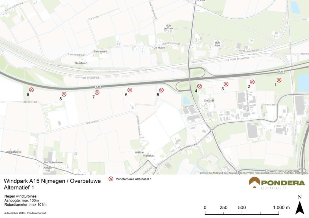 2 Figuur 1.2 Windturbines alternatief 1, in deze rapportage gaat het om de windturbines 6 t/m 9 1.