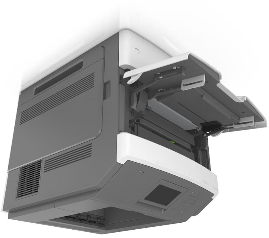 B5 EXEC LTR A4 A5 MS810de gebruiken 107 6 Geef de soort en het formaat van het papier in de lade op in het menu Papier op het bedieningspaneel van de printer.