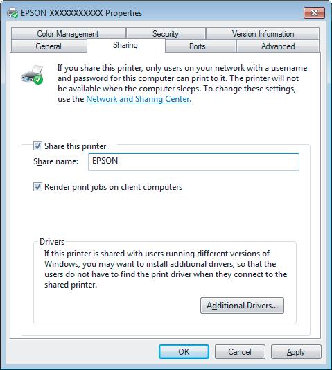 afdrukken Als u automatisch printerdrivers wilt downloaden voor computers met andere versies van Windows, klikt u op Additional Drivers (Extra stuurprogramma's) en selecteert u de omgeving en het