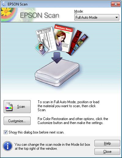 Scannen A B C Plaats een of meerdere originelen. Start Epson Scan. & Epson Scan Driver starten op pagina 87 Selecteer Full Auto Mode (Volautomatische modus) onder Mode (Modus).