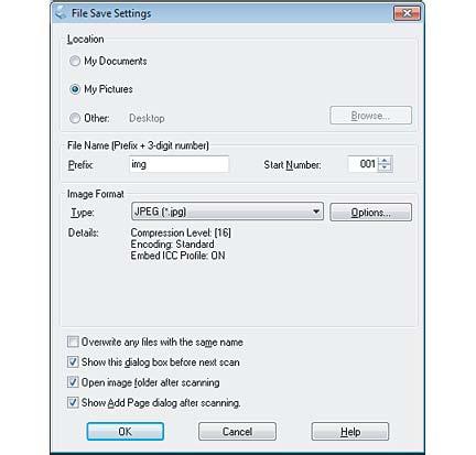 Scannen E Klik op Scan (Scannen). F Selecteer JPEG als het Type en klik op OK. Uw gescande beeld wordt opgeslagen.