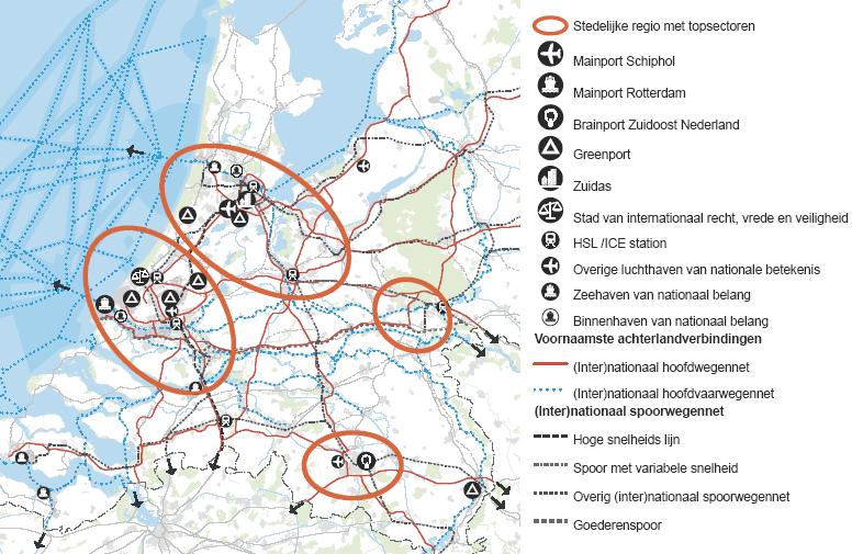 zakelijke en financiële dienstverlening een top vestigingslocatie en draagt bij aan de clusterdynamiek. In figuur 2.1 is de Noordvleugel van de Randstad als stedelijke regio duidelijk zichtbaar.