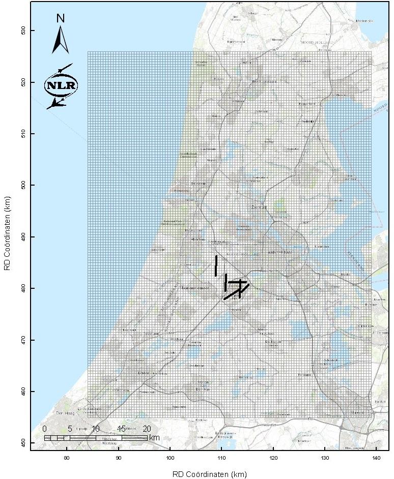 Figuur A 2: Rekengrid voor Schiphol Behalve gridberekeningen, zijn ook berekeningen uitgevoerd voor losse punten.