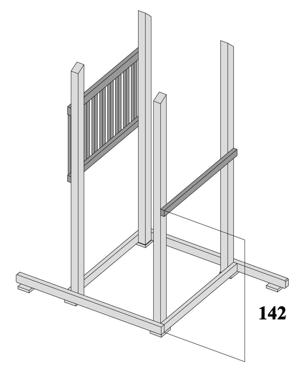 M o n t a g e h a n d l e i d i n g K a p i t e i n Alleen voor particulier gebruik Stap 5 Benodigdheden: - een hekje van 111cm - een balk van 4,5 x 7 x 111 cm - 6 schroeven van 6 x 100 mm Uitleg: 1.