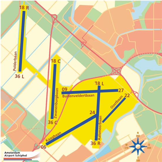 KLAGERS, KLACHTEN EN VLIEGTUIGBEWEGINGEN Figuur 3.1 Banenstelsel Schiphol Bron: Amsterdam Airport Schiphol Tabel 3.