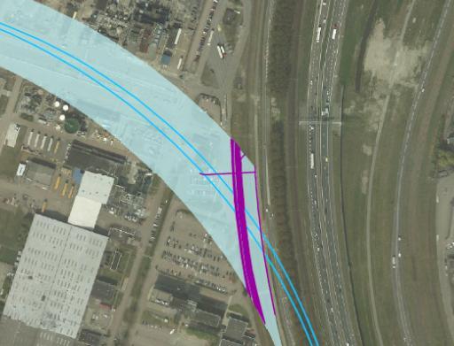 Huntsman Op de zeer schuine kruising van het ontworpen tracé met de Merseyweg ligt een strook met leidingen, over een lengte van 200 meter binnen de impactzone.