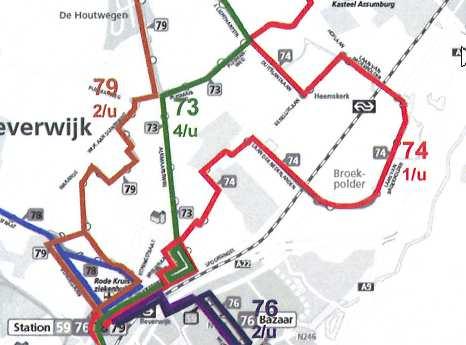 Buslijn 74 (oud situatie) De voormalige buslijn 74 (nieuwe buslijn 72) gaat door park Overbos.