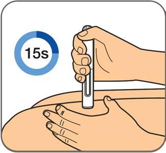Stap 6: Na de tweede klik telt u langzaam tot 15 om er zeker van te zijn dat de injectie compleet is. Niet de druk op de injectieplaats verminderen totdat de injectie voltooid is.