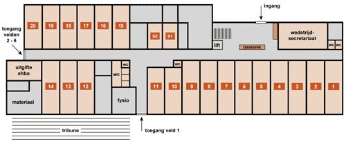 te verkrijgen bij het toernooisecretariaat. De kleedkamers zijn bedoeld om aan te kleden en te douchen.