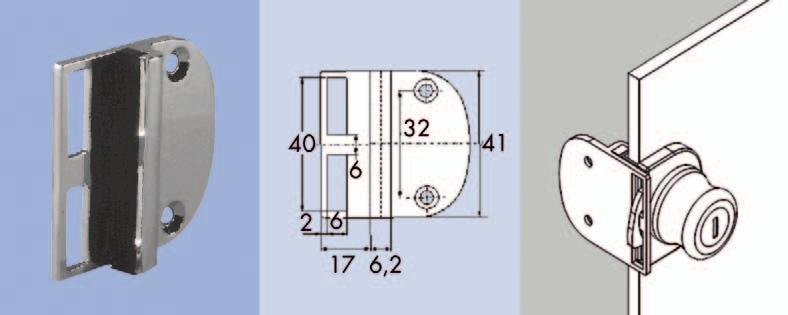 Sloten MODUL 1000 SYSTEEM: SLOT VOOR ENKELE GLASDEUREN Slot type Modul 1000 voor enkele deur - het slot wordt d.m.v. schroeven met nylon kop op het glas vastgeklemd - voor glasdikte 4-6 mm Bestelnr.