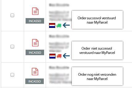 In het orderbeheer kun je bij elke order zien of de order verzonden is naar MyParcel of niet. Daarnaast kun je zien of dit gelukt is.