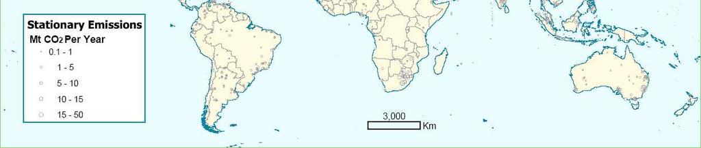 distribution of large stationary sources of CO 2 (Based on a compilation of