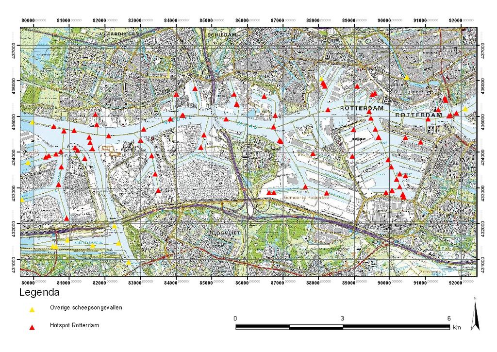 Figuur 4: Scheepsongevallen binnen hotspotcluster Rotterdam De volgende figuren geven een voorbeeld van de