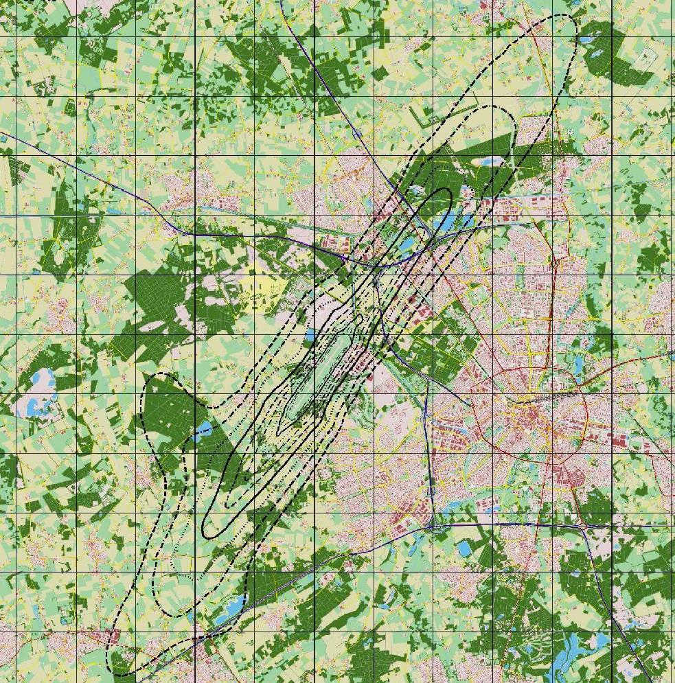 Huidige geluidszone vliegveld 20 Ke 35 Ke contour militair