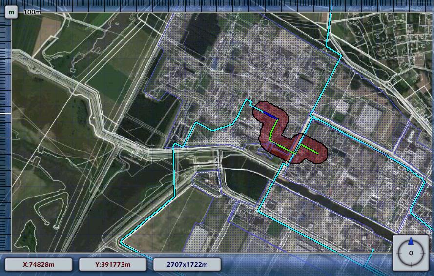 4.4.5 Leiding A573 Figuur : Kilometer leiding met het hoogste groepsrisico (groen). In het blauw is de gehele leiding aangegeven.