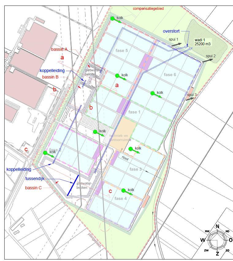 Overtollig regenwater uit de waterbassins (OVERSTORTEN) Op het moment dat de waterbassins vol zijn, zullen deze overlopen richting de infiltratievoorziening.