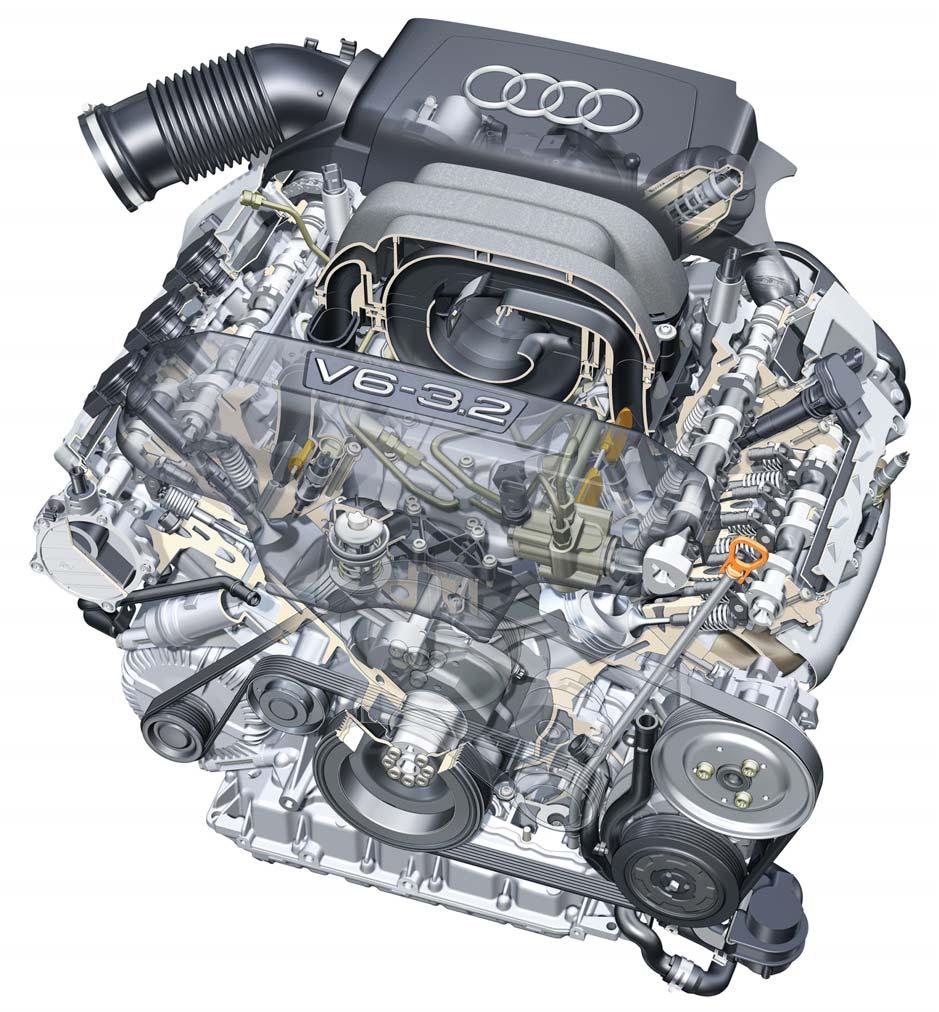 MOTOREN Techniek Audi V6 3.2 FSI Tekeningen: Audi Directe benzine-injectie in topmotor Beul met manieren Voor de nieuwe A6 ontwikkelde Audi een direct ingespoten benzinemotor.