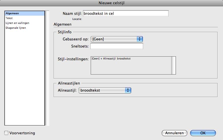 Tabel- en celstijlen WERKEN MET STIJLEN Het aanmaken van een nieuwe celstijl op basis van bestaande alineastijlen. 1. Koptekst/voettekst 2. Linkerkolom/rechterkolom 3. Bodyrijen.