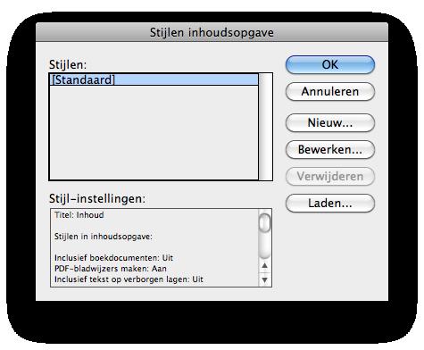 Inhoudsopgavestijlen uit een ander document importeren 1. Kies Layout > Stijlen van inhoudsopgave. 2.