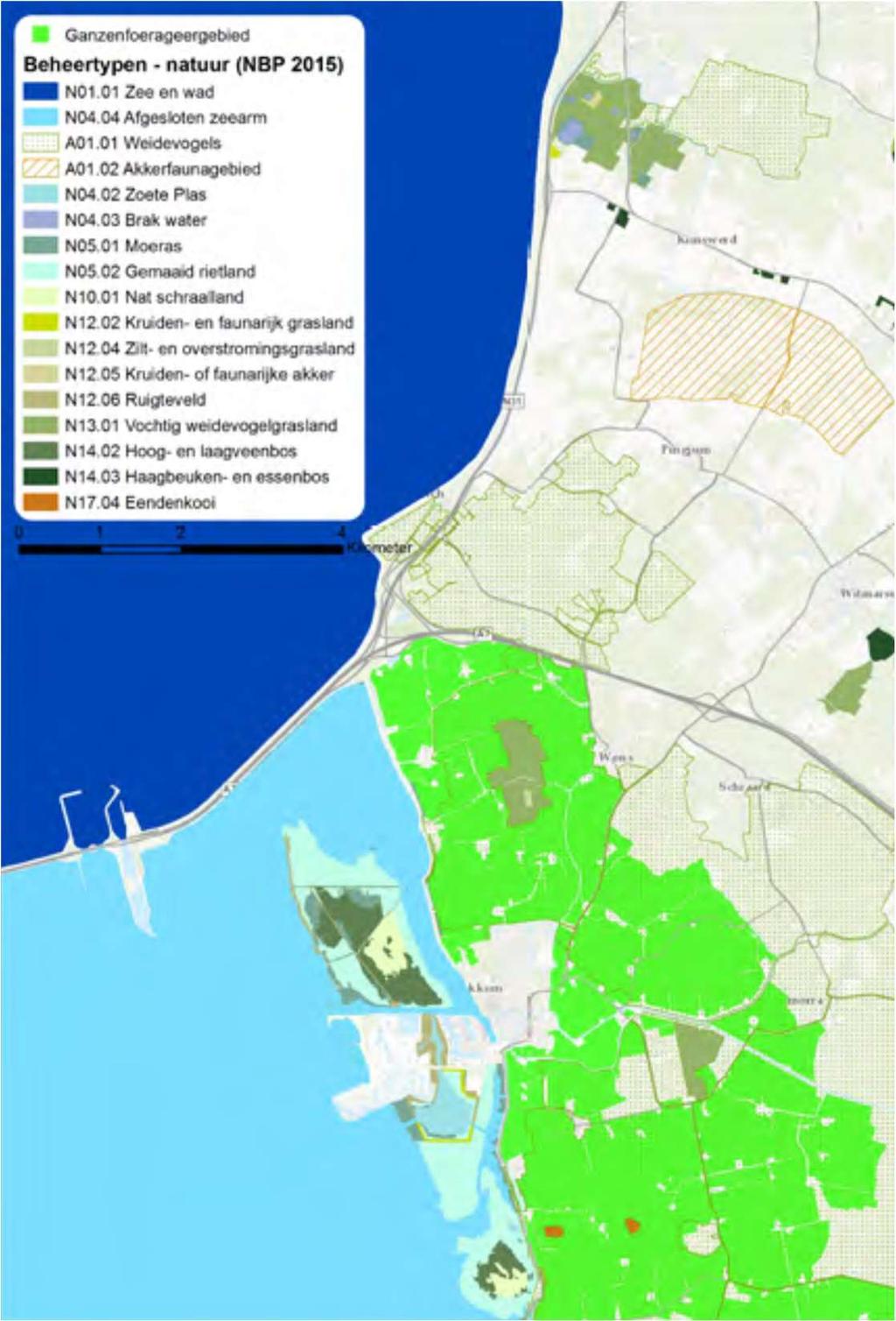 Afbeelding 56. Overzicht Natuurnetwerk Nederland langs de Friese kust (Natuurbeheerplan, 2015; Witteveen + Bos, 2015b). 9.