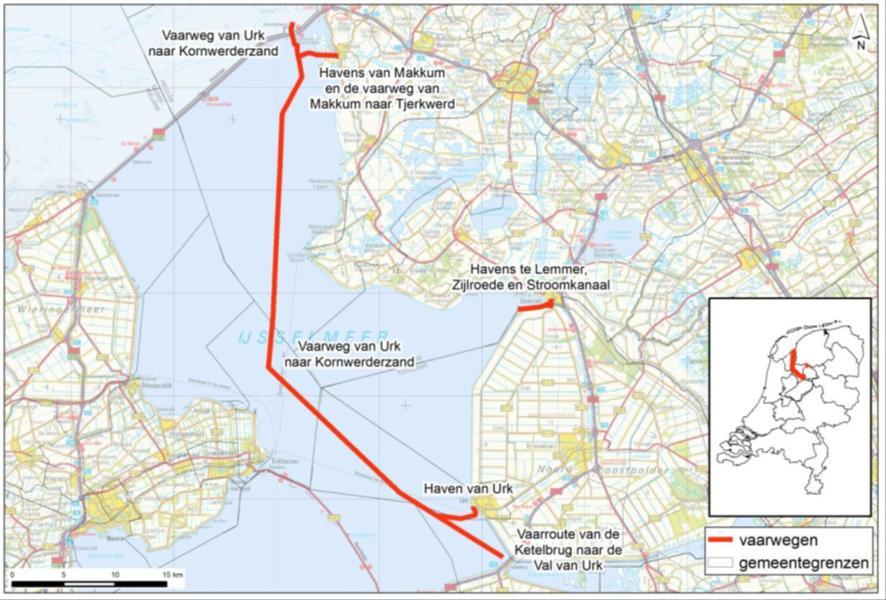 RUIMTELIJKPLAN SLUIS KORNWERDERZAND Afbeelding 2: Topografische namen vaarwegen van Urk naar Kornwerderzand en zijtakken waar onvoldoende diepgang is Op Kornwerderzand zijn, naast de verbetering van