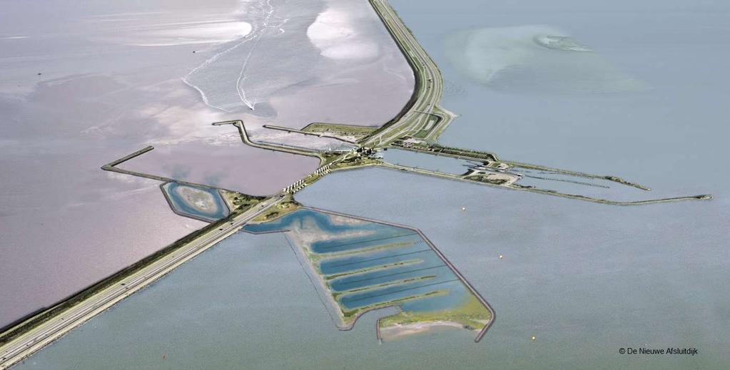 Afbeelding 21: Geoptimaliseerde voorkeursvariant vismigratierivier (Bron: De Nieuwe Afsluitdijk) Voor de doorgang in de Afsluitdijk op de knik is een schetsontwerp gemaakt (Afbeelding 22).