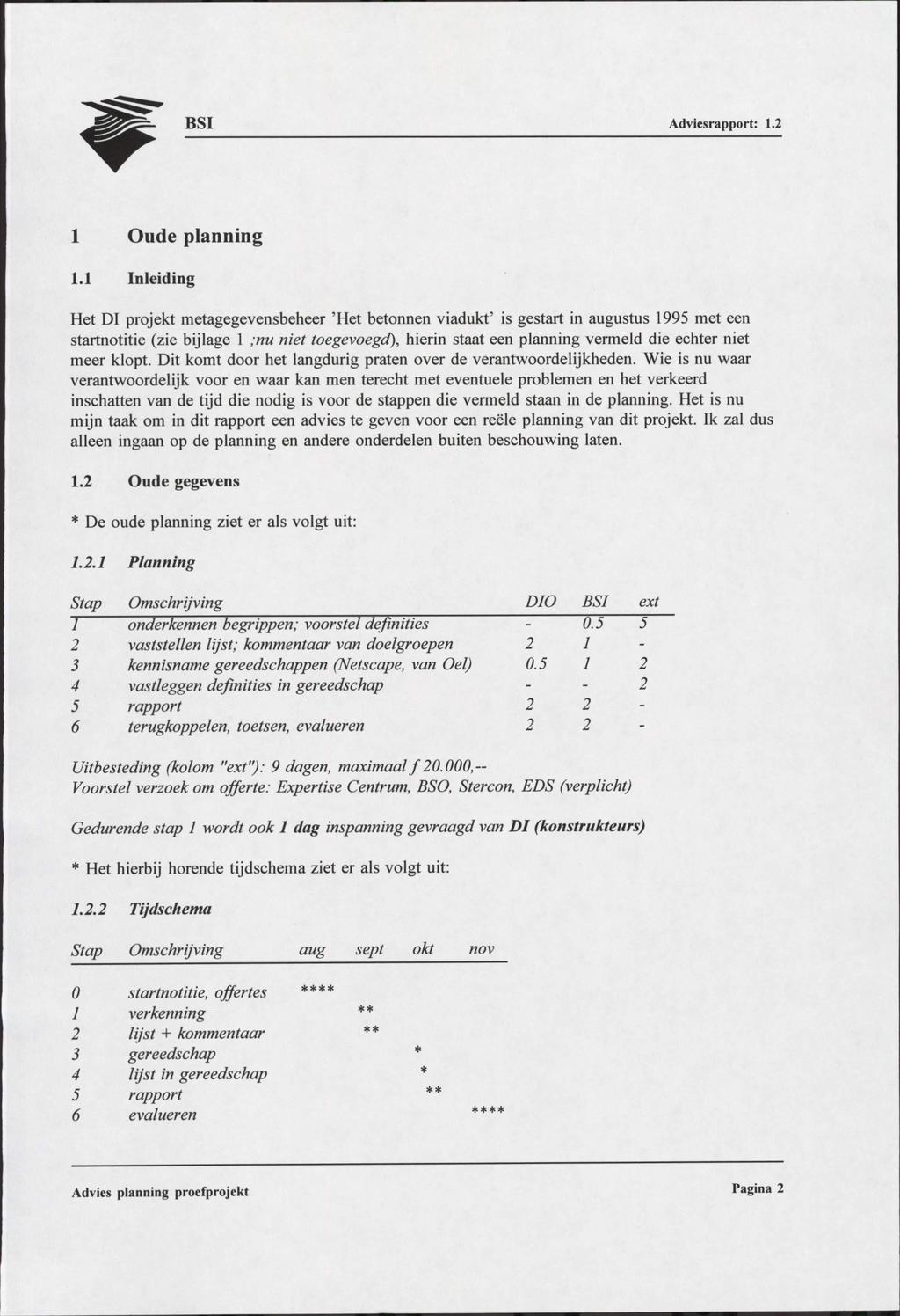 BSI Adviesrapport: 1.2 1 Oude planning 1.