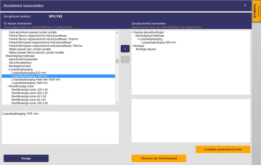 Bestekteksten Wanneer u "Bestekteksten" hebt geselecteerd, komt u in het tekstniveau van het geselecteerde product.