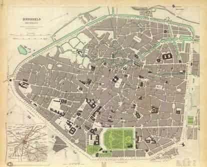 De Brusselse vijfhoek met de oude haven en de Zenne Plan van Brussel in 1837, getekend door W.B.
