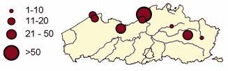 of Mediterranean Gull in the Dutch Delta-area and in Flanders, partly based on Meininger & Strucker (2001) STORMMEEUW Aantalsevolutie en verspreiding De Stormmeeuw broedde voor het eerst in