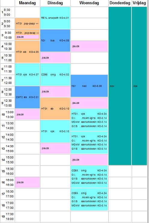 Hoe ziet een lesweek eruit? De lessen worden ingeroosterd in eenheden van een half uur. Een lesuur op je rooster is dus een half uur.